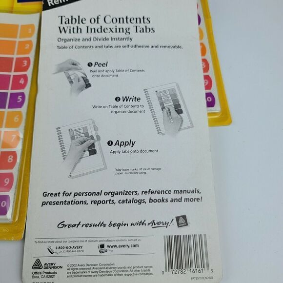4 Sets Avery 16161 Table Of Contents With Indexing Tabs Removable NIP - Picture 2 of 2